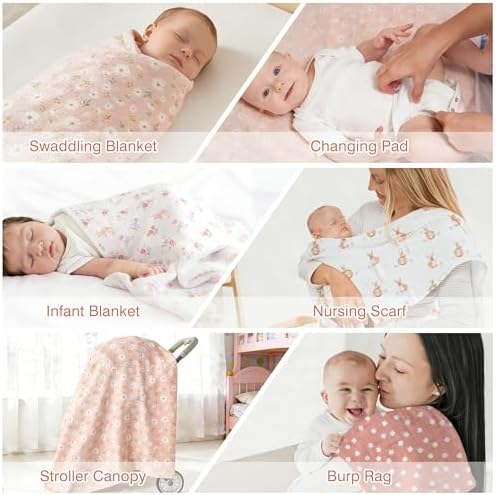Baby Swaddle Blankets, Bamboo Muslin Receiving Blanket | 4-Pack, Lightweight & - Image 6