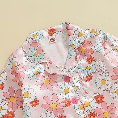 Kids Baby Girl Boy Satin Pajamas Set Button Down Sleep Shirt Top+Long Pants - Image 4