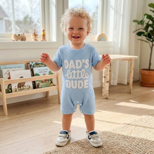 allshope Newborn Baby Boy Summer Outfit Romper Letter Embroidery Short Sleeve - Image 2