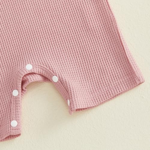 Newborn Baby Boy Girl Clothes Checkered Plaid Romper Waffle Knit Short Sleeve - Image 7