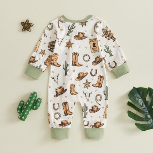 Western Baby Cowboy Clothes Neutral Zipped Fall Romper Outfit - Image 5