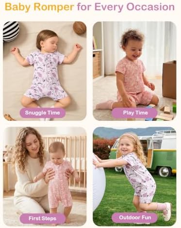 JunNeng Baby Girl Sleeper Viscose from Bamboo, Short Sleeve Romper | 2 Way YKK - Image 6