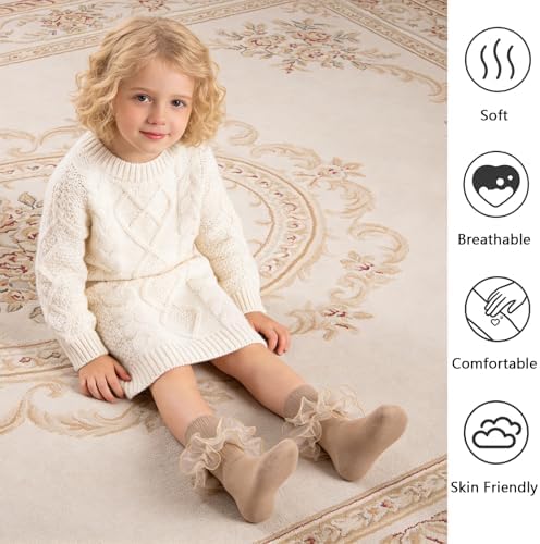 Girls Ruffle Socks Double Lace Turn Cuff Frilly Church Dress Socks - Image 4