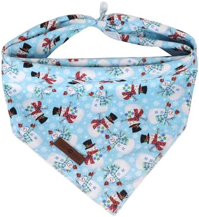 Lionet Paws Christmas Dog Bandana, Fabric Snowman Blue Dogs Kerchief by lionetpaws