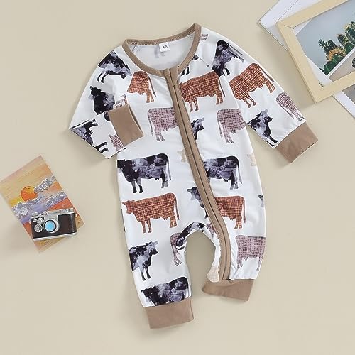 Western Baby Cowboy Clothes Neutral Zipped Fall Romper Outfit - Image 2