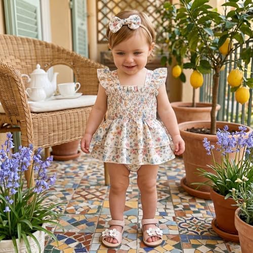 Newborn Baby Girls Summer Clothes Ruffle Sleeveless Pleated Smocked Bubble - Image 2