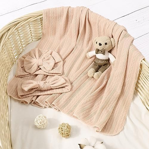 AQOKKA Newborn Receiving Blanket Wheat Ear Bow Hat Mitten Set | 4 Set Receiving - Image 3