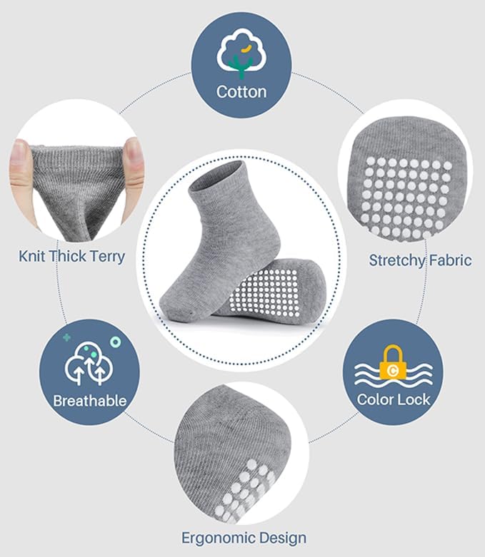 Baby Toddlers Crew Socks with Non-Slip Grip 12 Pack Cotton Stretch Socks | Soft - Image 4