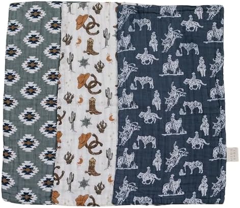 Mebie Baby Burp Cloths, Outlaw Cowboy, Muslin Burp Cloth Set by MebieBaby