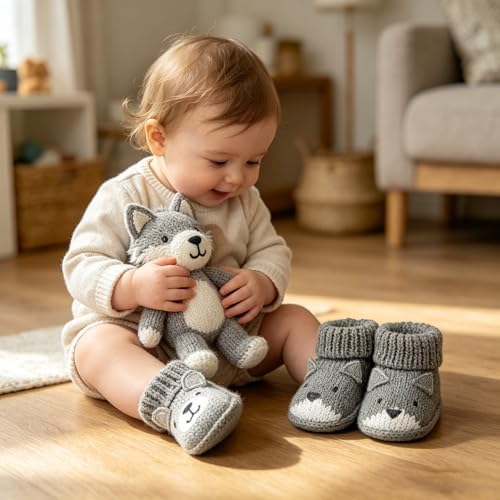 2 pairs Cute Knit Animal Baby Booties - Image 3