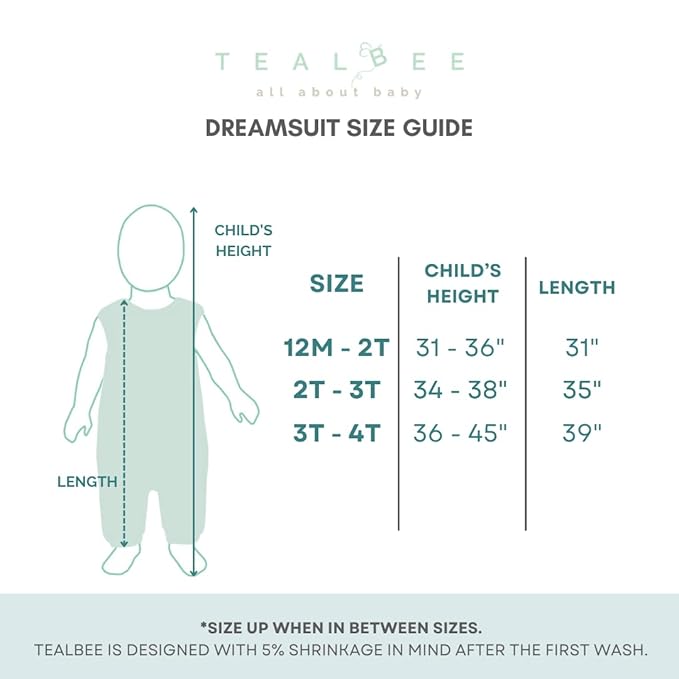 Tealbee Dreamsuit Toddler Sleep Sack with Feet – Walker Sleep Bag with Legs, Rayon made from Bamboo, All Season 1.2 TOG, 2-Way Zipper, 3T-4T - Love Milk