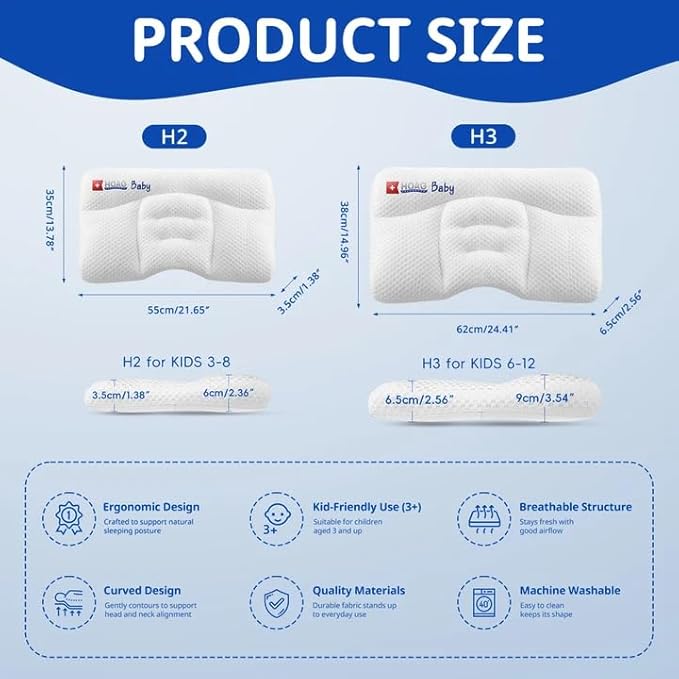 Toddler Pillow with Pillowcase, Breathable & Cozy Machine Washable Kids Pillow with Pillowcase, 21.6x13.8 Ergonomic Children Pillow for Boys and Girls Aged 6-12 (Rabbit, Height 3)