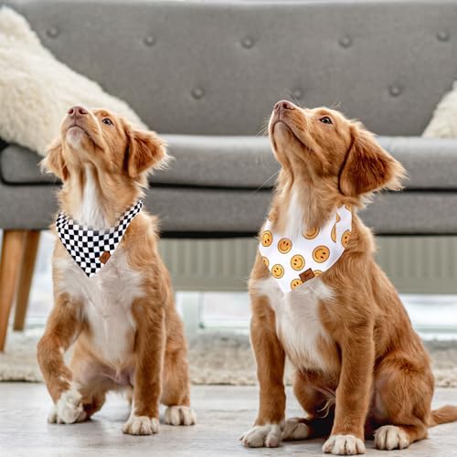 JarThenaAMCS 2Pcs One Happy Dude Dog Bandana Boho Smile Face Checkerboard Print - Image 4