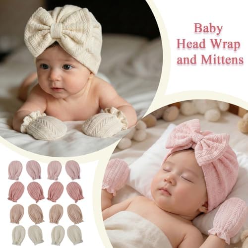 Newborn Baby Girl Hats Mittens Set Cotton - Image 3