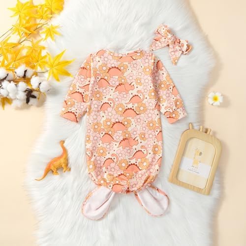 Newborn Baby Girl Floral Sleep Gown Headband Sleepwear Outfit - Image 2