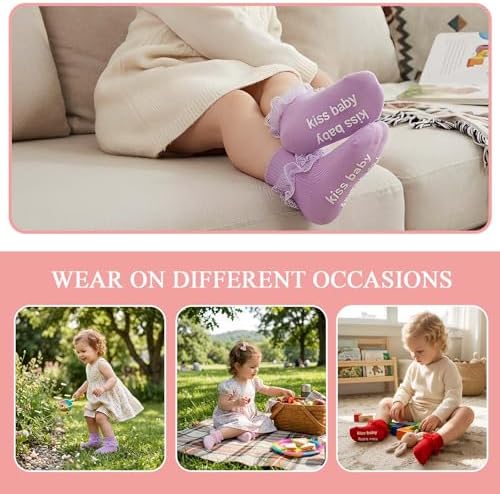 Baby Girl Ruffle Socks with Grips Lace Frilly Ankle Dress Socks - Image 4