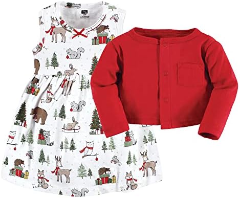 Hudson Baby Infant and Toddler Girls Cotton Dress and Cardigan Set - Image 3
