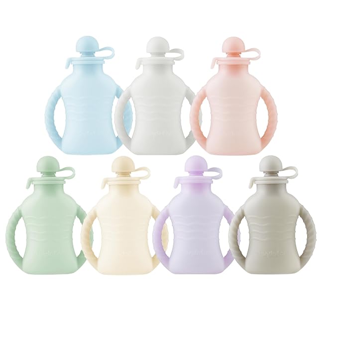 PandaEar 7 Pack Reusable Silicone Baby Food Pouches, Washable Freezer Squeezable Pouch for Toddler Kids, BPA-Free Silicone Refillable Baby Food Storage, 4oz