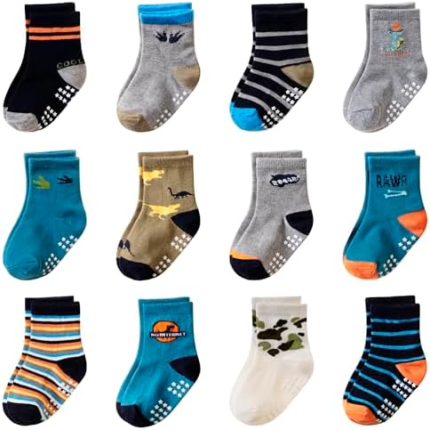 Toddler Non Slip Grips Socks Kids Anti Skid Baby Boys Girls Cotton Crew Socks by AMENLAN