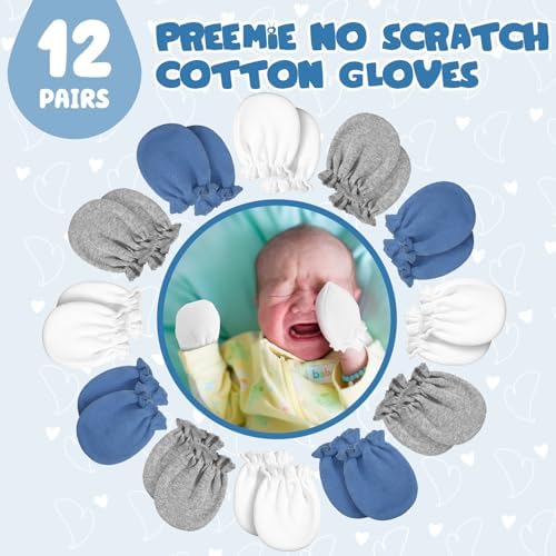 Vabean 12 Pairs Preemie Baby Mittens No Scratch Cotton Premature Baby Gloves - Image 3