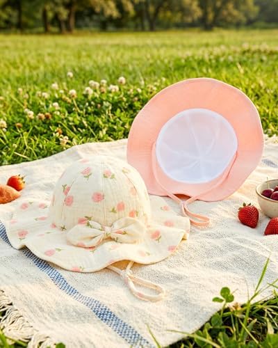 2 Pack Baby Sun Hat, Muslin Newborn Sun Hat UPF 50+ Sun Protection Infant Beach - Image 5