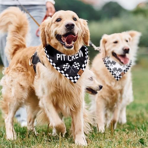 JarThenaAMCS 2Pcs Race Car Pit Crew Dog Bandana Black White Race Checkered Flag - Image 4