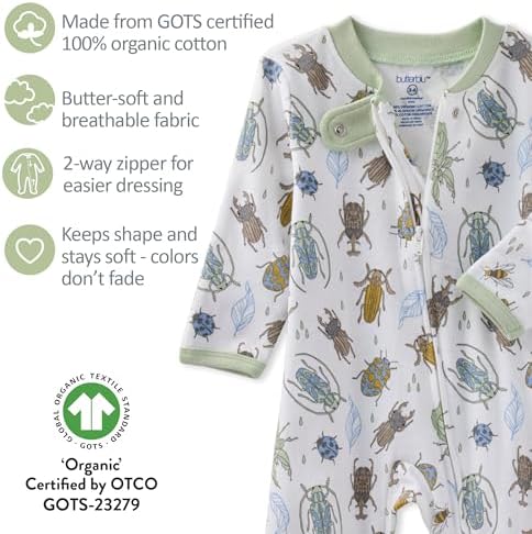 Butterblu Scout Sleep & Play 100% Organic Cotton Footed Zip Front PJs | GOTS - Image 6
