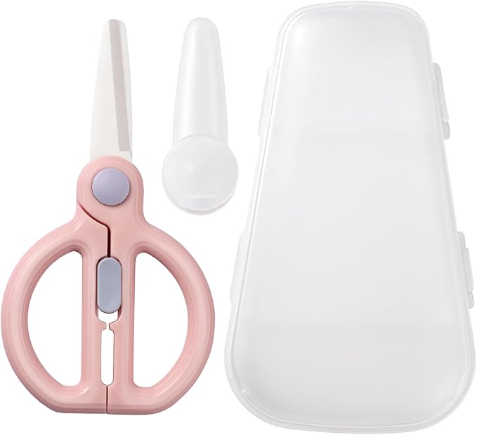 Baby Food Scissors with Travel Case, Ceramic Food Scissors Kids, Toddler Scissor with Safety Lock, Ideal for Pizza, Meats, Noodles, Vegetables, and Fruits (C)
