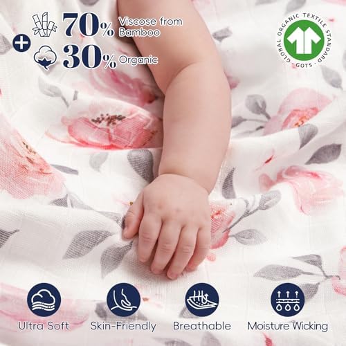 PHF Muslin Swaddle Blankets for Newborn, Large 47x 47 Inches 4 Pack Organic - Image 2