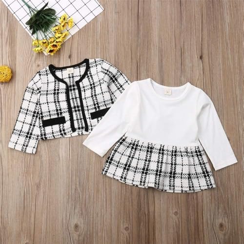 Toddler Kids Baby Girls Plaid Skirt Set Cardigan Jacket Coat + Tutu Dress Set - Image 4