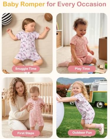 JunNeng Baby Girl Sleeper Viscose from Bamboo, Short Sleeve Romper | 2 Way YKK - Image 6