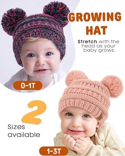 FURTALK Baby Winter Knitted Beanie Hat Soft Warm Pom Poms Toddler Skull Cap - Image 3