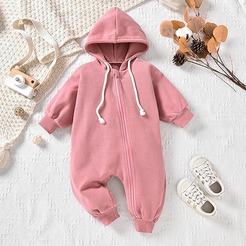 Unutiylo Unisex Baby Boys Girls Long Sleeve Infant Baby Zipper Hooded Jumpsuits - Image 4