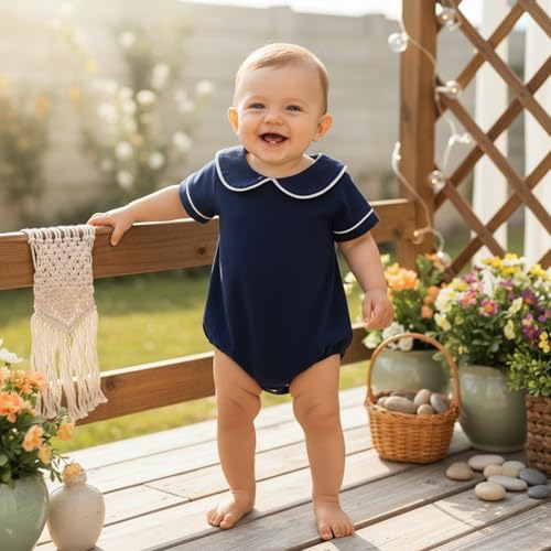 Newborn Baby Boy Girl Clothes Short Sleeve Solid Bubble Romper Doll Collar - Image 3