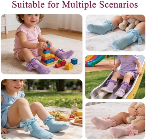 Baby Girl Socks, Ruffle Grip Bows, Toddler Newborn Infant, 6 Pairs - Image 6