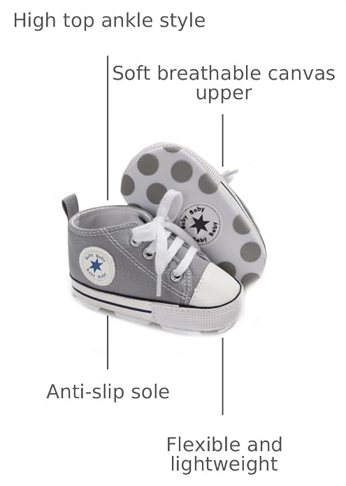 Unisex Baby Girls Boys Canvas High-top Shoes, Newborn Infant Anti-Slip Soft - Image 3