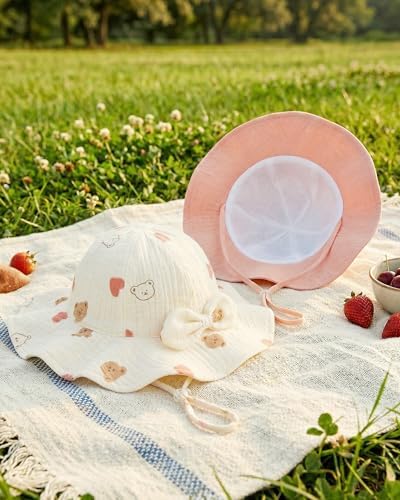 2 Pack Baby Sun Hat, Muslin Newborn Sun Hat UPF 50+ Sun Protection Infant Beach - Image 5