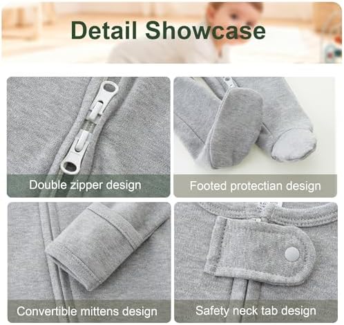Hikido Baby Romper 100% Organic Cotton Pajamas One Piece Long Sleeve Zipper - Image 3