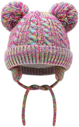 Duoyeree Toddler Winter Hat, Earflap Double Pom Pom Knit Beanie 0-36M - Image 2