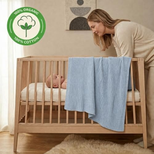 Receiving Blankets, 100% Organic Cotton Knit, Newborn Baby Swaddle | - Image 3