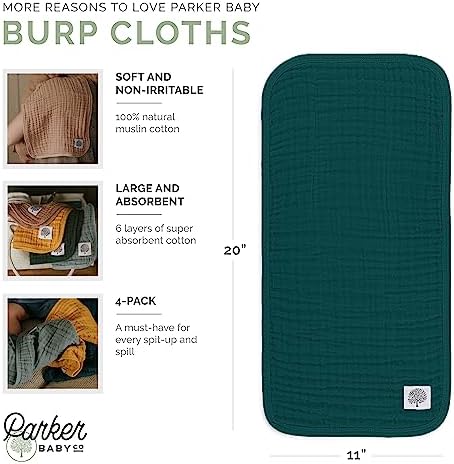 Parker Baby Co. Large 100% Cotton Muslin Burp Cloths, soft burping cloths - Image 2