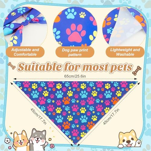 50 Pcs National Dog Day Dog Bandanas Bulk Pastel Paw Prints Pattern - Image 3