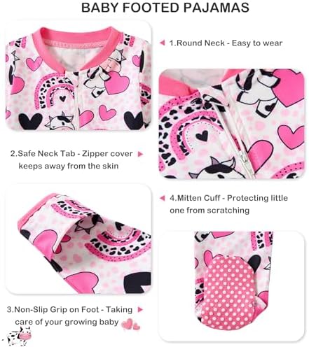 uideazone Baby Girls Footed Pajamas, Zip Sleeper - Image 6