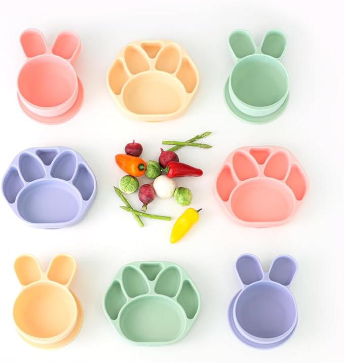 Baby Plates with Suction - Self-Feeding Tools for Baby - Made in Korea - Suction Plates Feeding Essentials - Ideal Baby Food Plates - Perfect Design for Toddlers (Green, Bear Claw)