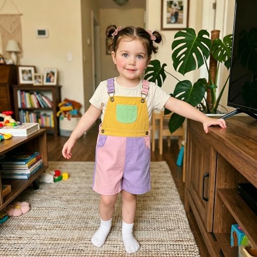 Fernvia Toddler Kids Baby Girl Boy Contrast Color Overalls Shorts Clothes - Image 2