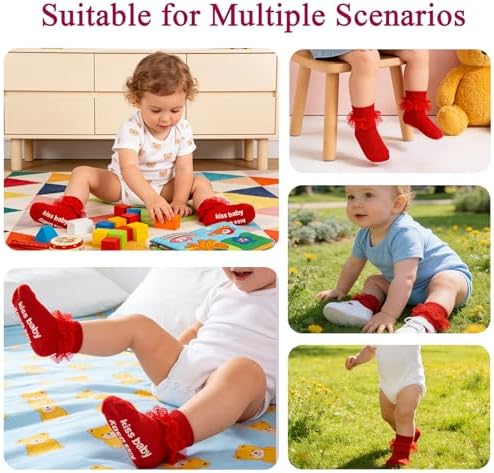 Baby Girl Ruffle Socks with Grips Lace Frilly Ankle Dress Socks - Image 5