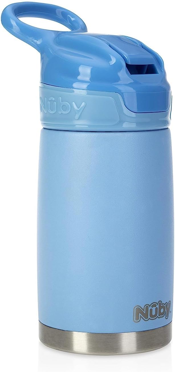 Nuby Thirsty Kids No Spill Flip-It Reflex Stainless Steel Travel Cup or Water Bottle - 10 Oz - 18+ Months - Blue - Back to School Essentials (Pack of 12)