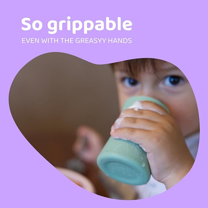 APLAINR Grip Cup, Silicone Open Training Cup for Baby and Toddler, 3 fl oz, Easy Grip, Non-Slip, Heavy Base, Microwave & Dishwasher Safe, No BPA, Pack of 2, Pink Sand
