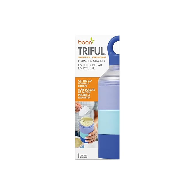 Boon Triful Baby Formula Dispenser On The Go - Insulated Stainless Steel Formula Containers with Stacking Design - Baby Bottle-Feeding Supplies for Travel - Blue