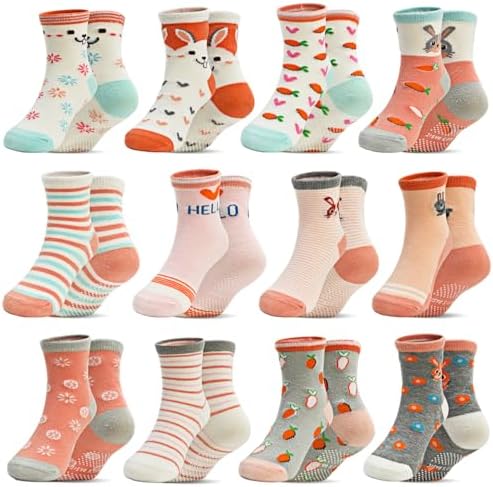 SkiBeaut Baby Toddlers Girls Socks, 12 Pairs Non Slip Kids Grips Toddler Grippy by SKIBEAUT